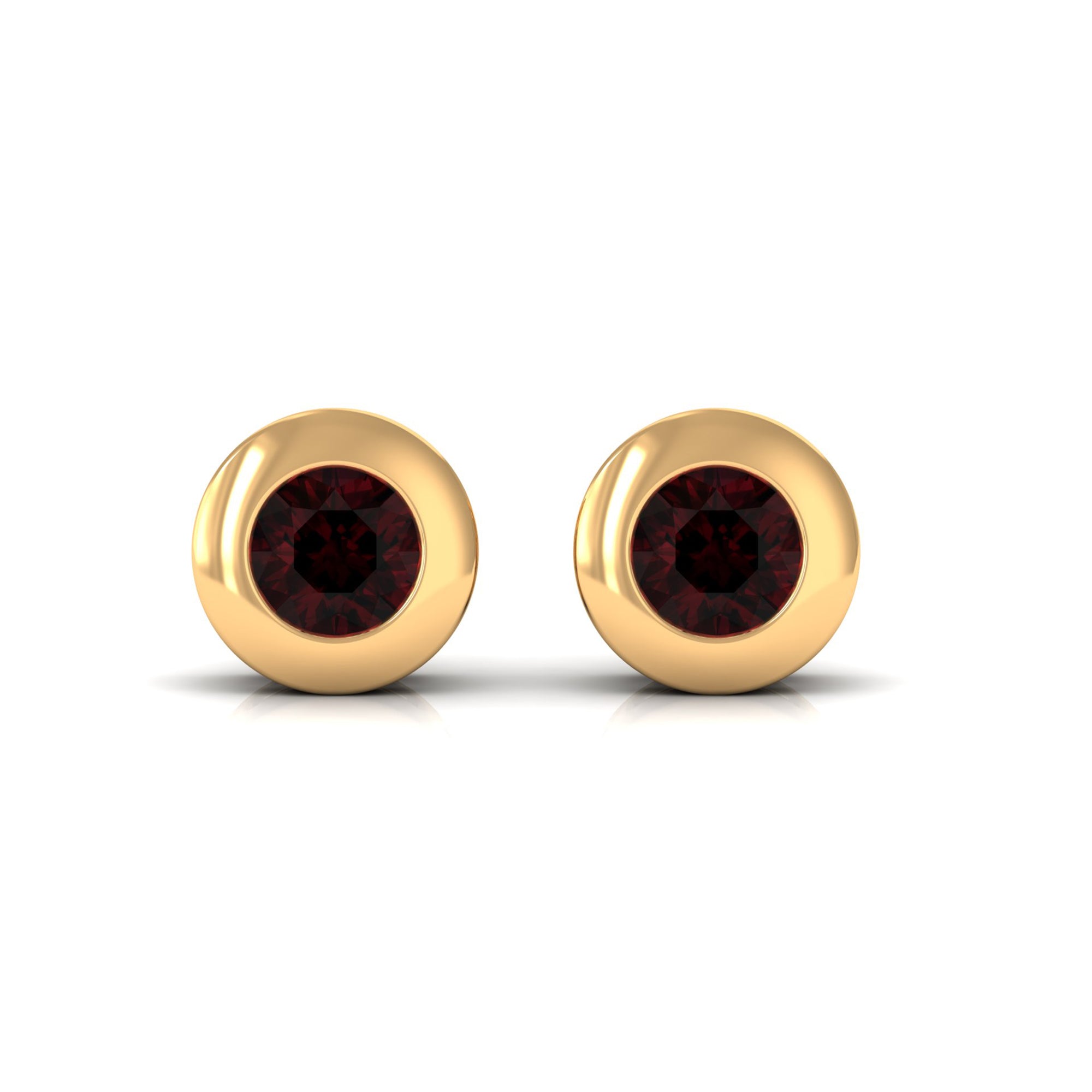 Garnet Solitaire Stud Earrings in Bezel Setting Garnet - ( AAA ) - Quality - Rosec Jewels