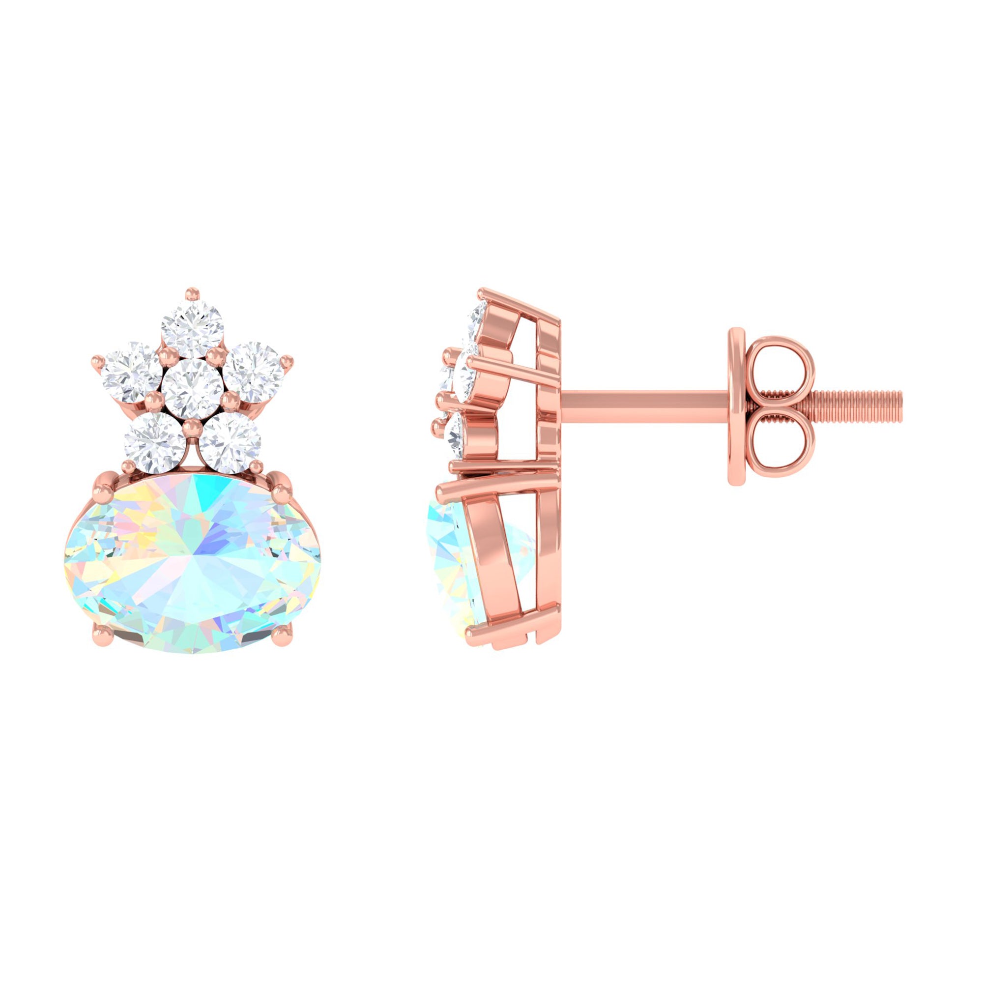 2.25 CT Oval Ethiopian Opal Minimal Stud Earrings with Floral Diamond Accent Ethiopian Opal - ( AAA ) - Quality - Rosec Jewels