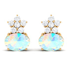 2.25 CT Oval Ethiopian Opal Minimal Stud Earrings with Floral Diamond Accent Ethiopian Opal - ( AAA ) - Quality - Rosec Jewels