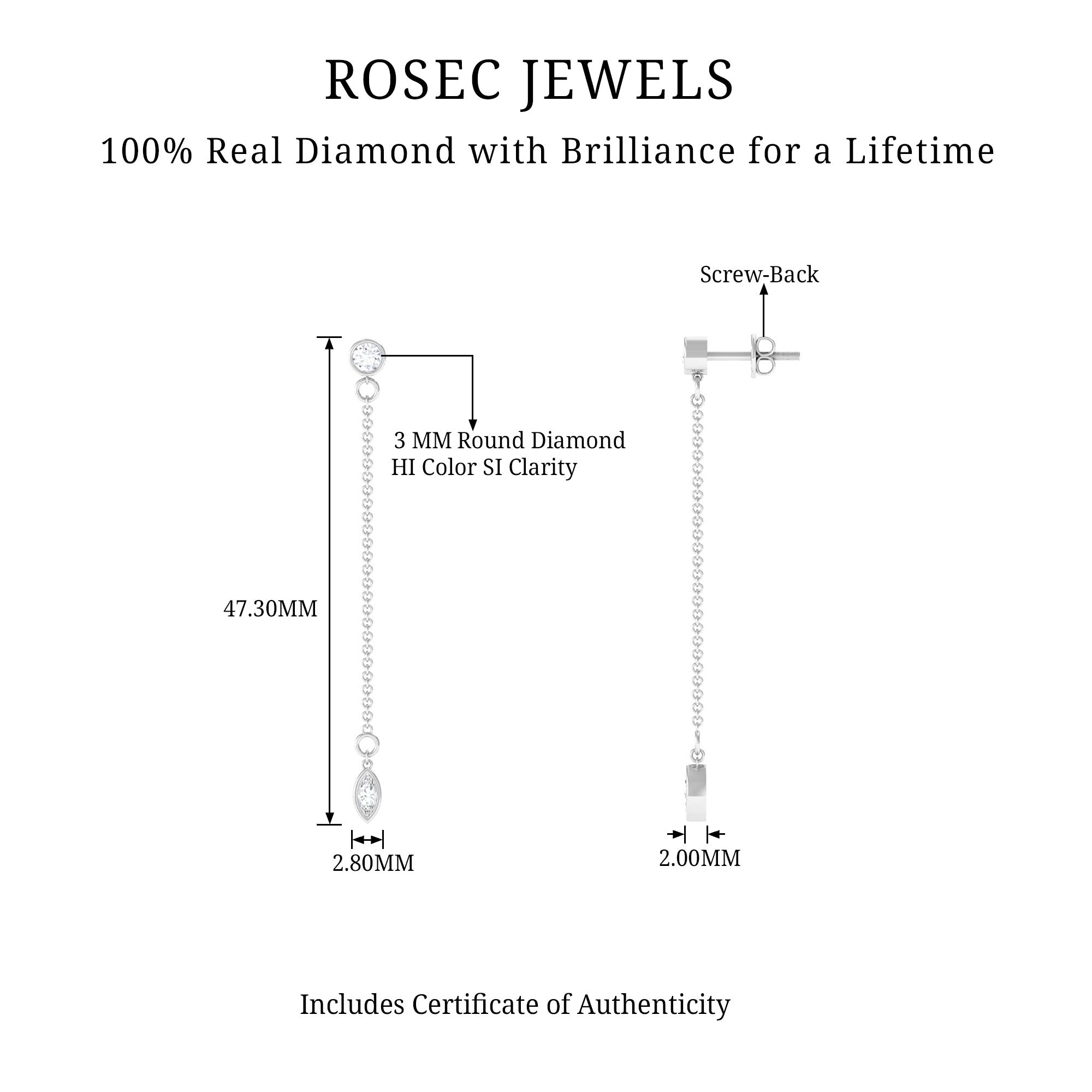 Marquise and Round Diamond Dangle Chain Earrings in Bezel Setting Diamond - ( HI-SI ) - Color and Clarity - Rosec Jewels