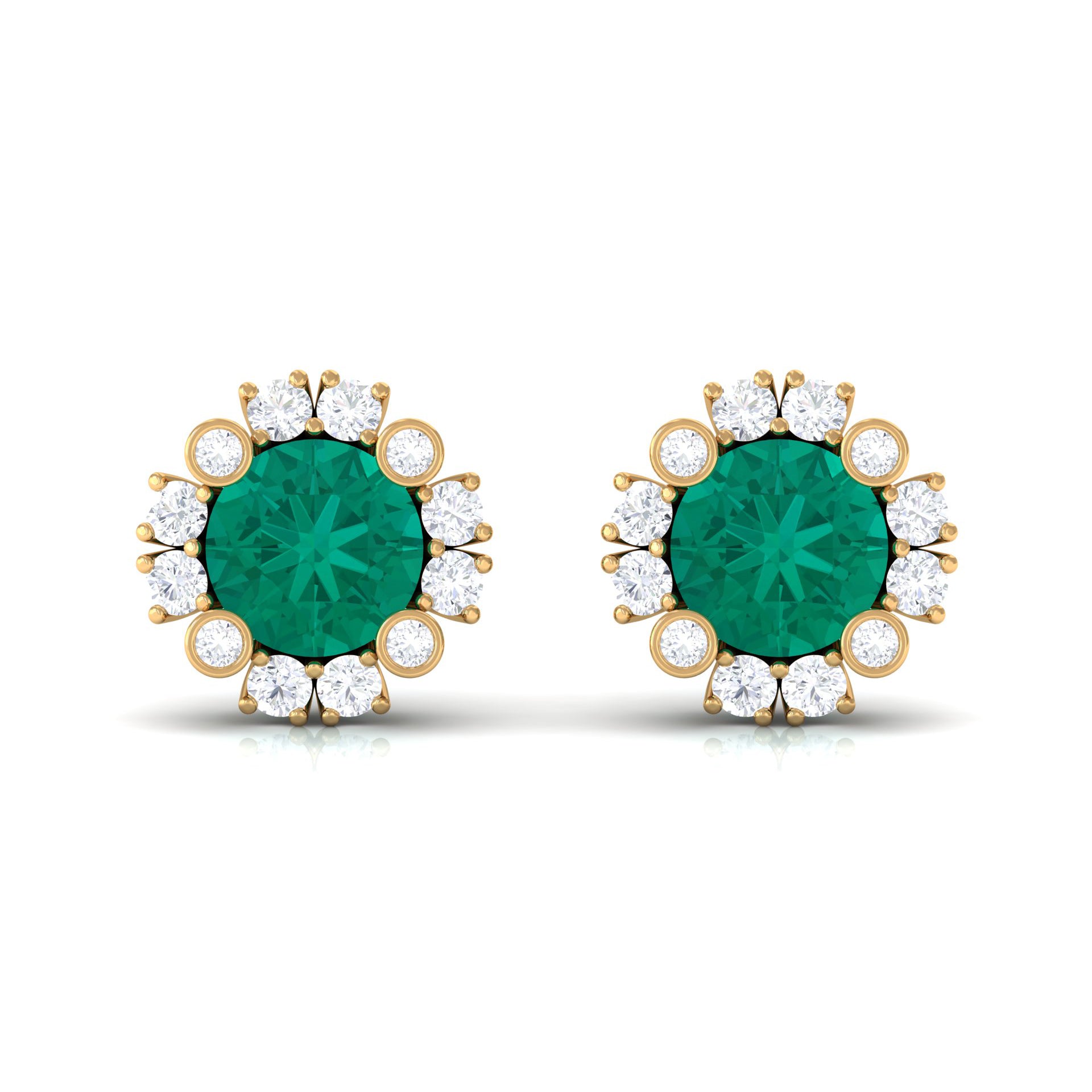 1.50 CT Emerald Classic Stud Earrings with Diamond Accent Emerald - ( AAA ) - Quality - Rosec Jewels