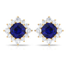 1.25 CT Blue Sapphire Solitaire Stud Earrings with Diamond Halo Blue Sapphire - ( AAA ) - Quality - Rosec Jewels