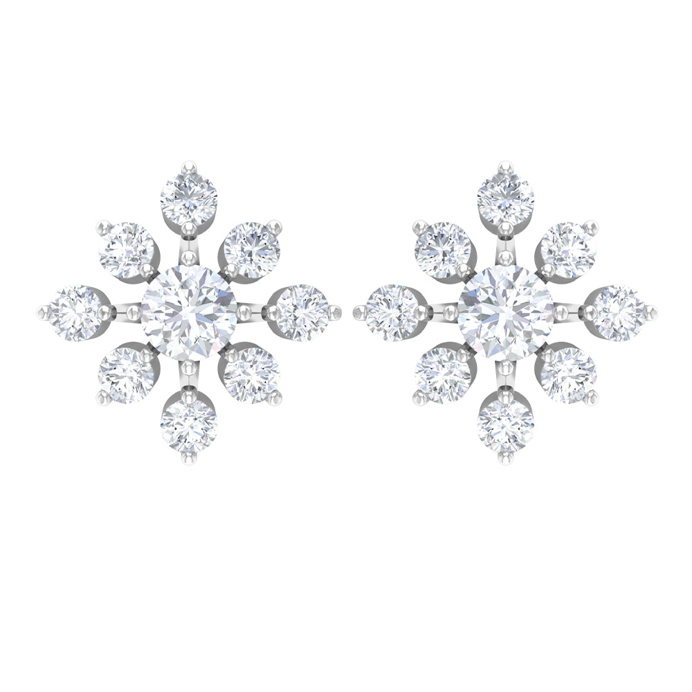 Rosec Jewels-3/4 CT Round Cut Diamond Floral Statement Stud Earrings for Women