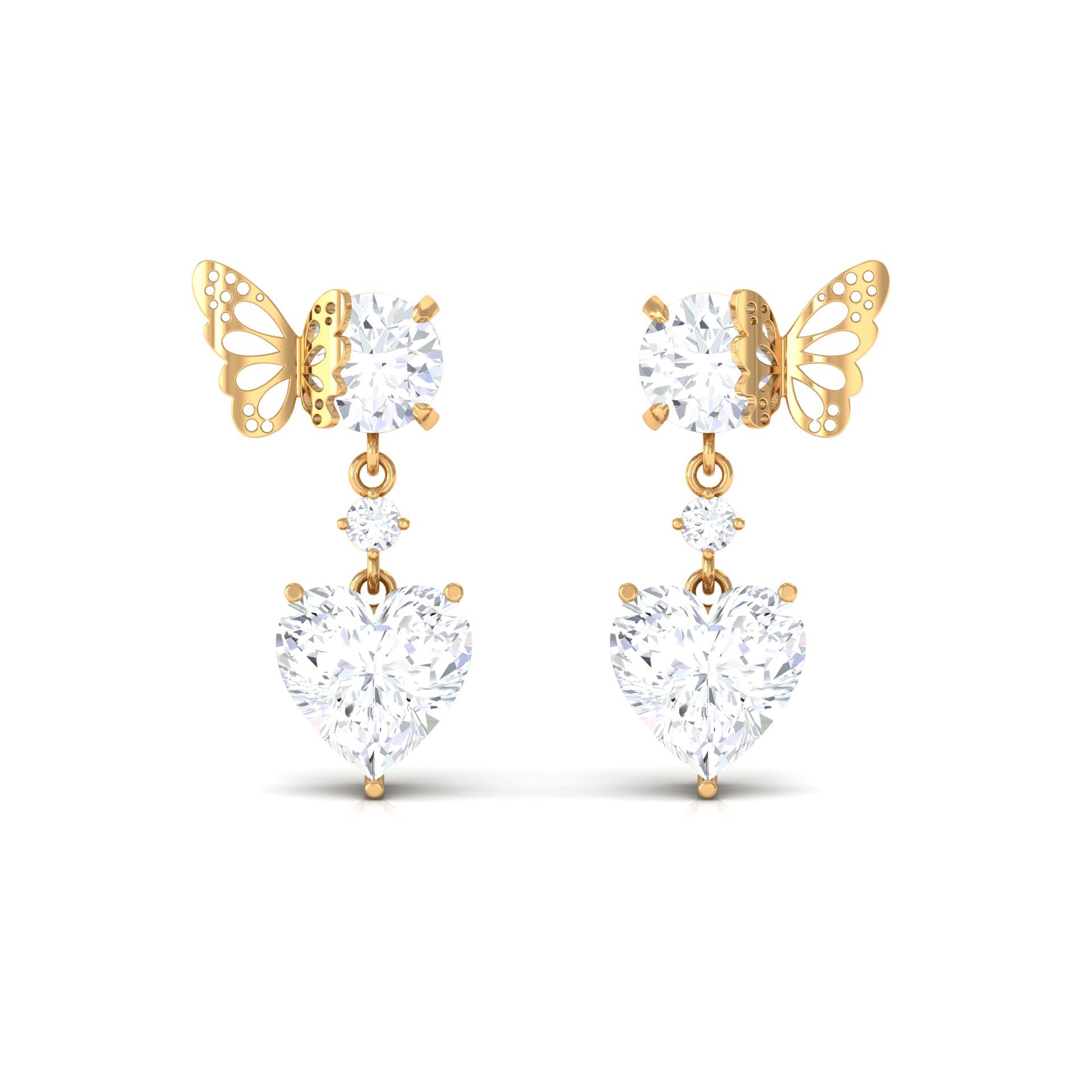 4.25 CT Certified Moissanite Butterfly Heart Drop Earrings Moissanite - ( D-VS1 ) - Color and Clarity - Rosec Jewels