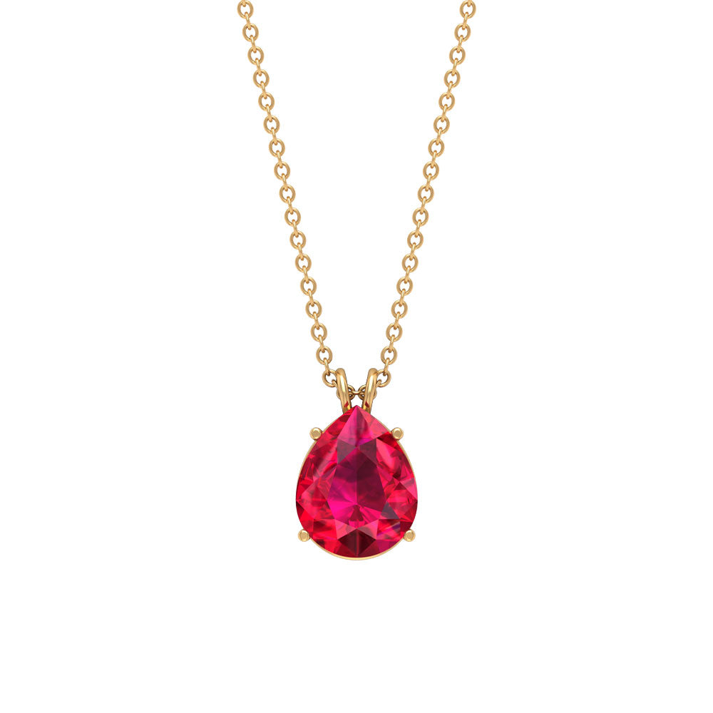 Pear Cut Lab Grown Ruby Solitaire Pendant Necklace Lab Created Ruby - ( AAAA ) - Quality - Rosec Jewels