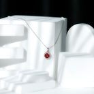 Created Ruby and Zircon Classic Halo Pendant in Silver - Rosec Jewels