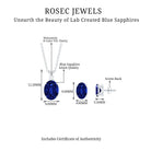 Oval Created Blue Sapphire Silver Solitaire Jewelry Set with Moissanite - Rosec Jewels