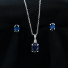 Oval Created Blue Sapphire Silver Solitaire Jewelry Set with Moissanite - Rosec Jewels