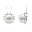 Freshwater Pearl and Moissanite Cocktail Flower Pendant Necklace Freshwater Pearl - ( AAA ) - Quality - Rosec Jewels