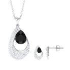 4 CT Black Onyx and Moissanite Teardrop Bridal Pendant Earrings Set Black Onyx - ( AAA ) - Quality - Rosec Jewels