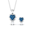 London Blue Topaz and Moissanite Minimal Heart Jewelry Set London Blue Topaz - ( AAA ) - Quality - Rosec Jewels