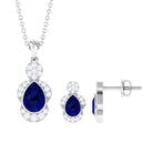 Pear Blue Sapphire and Diamond Contemporary Dangle Jewelry Set Blue Sapphire - ( AAA ) - Quality - Rosec Jewels