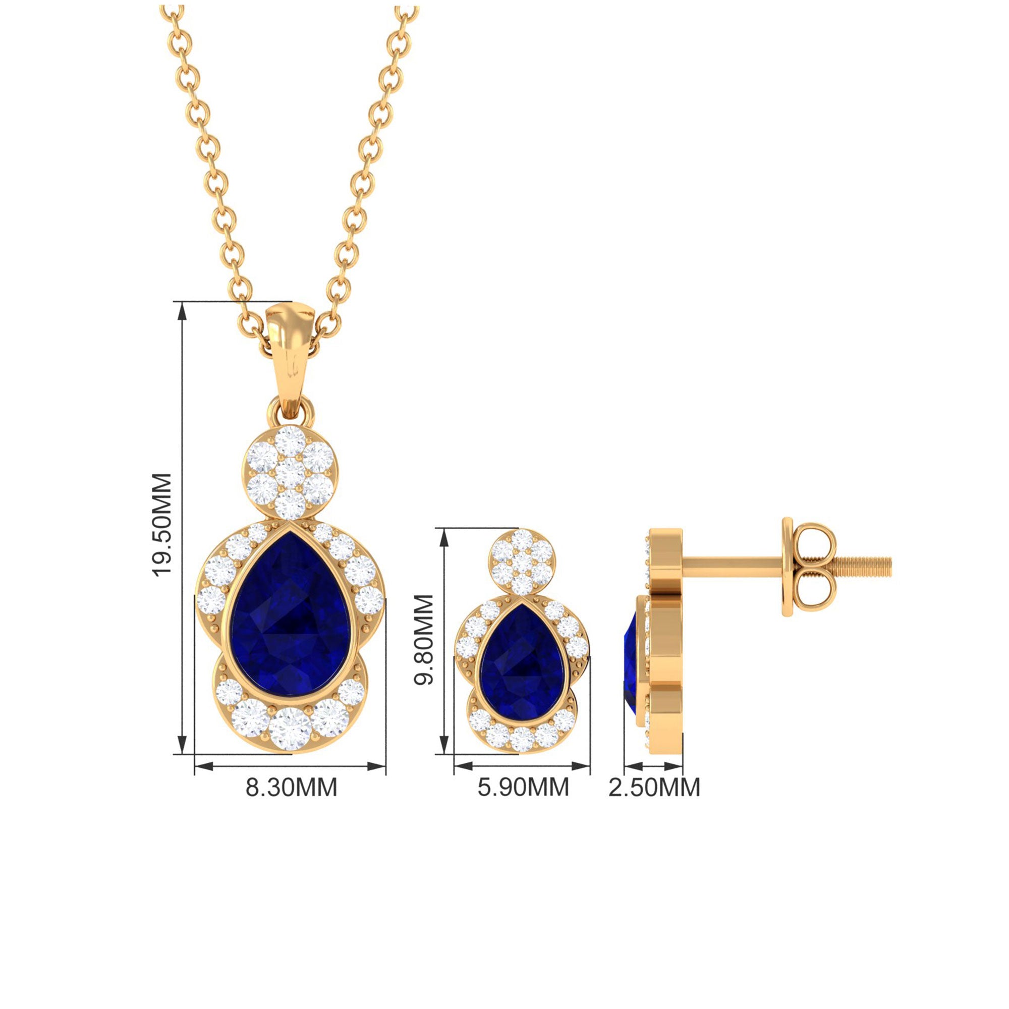 Pear Blue Sapphire and Diamond Contemporary Dangle Jewelry Set Blue Sapphire - ( AAA ) - Quality - Rosec Jewels