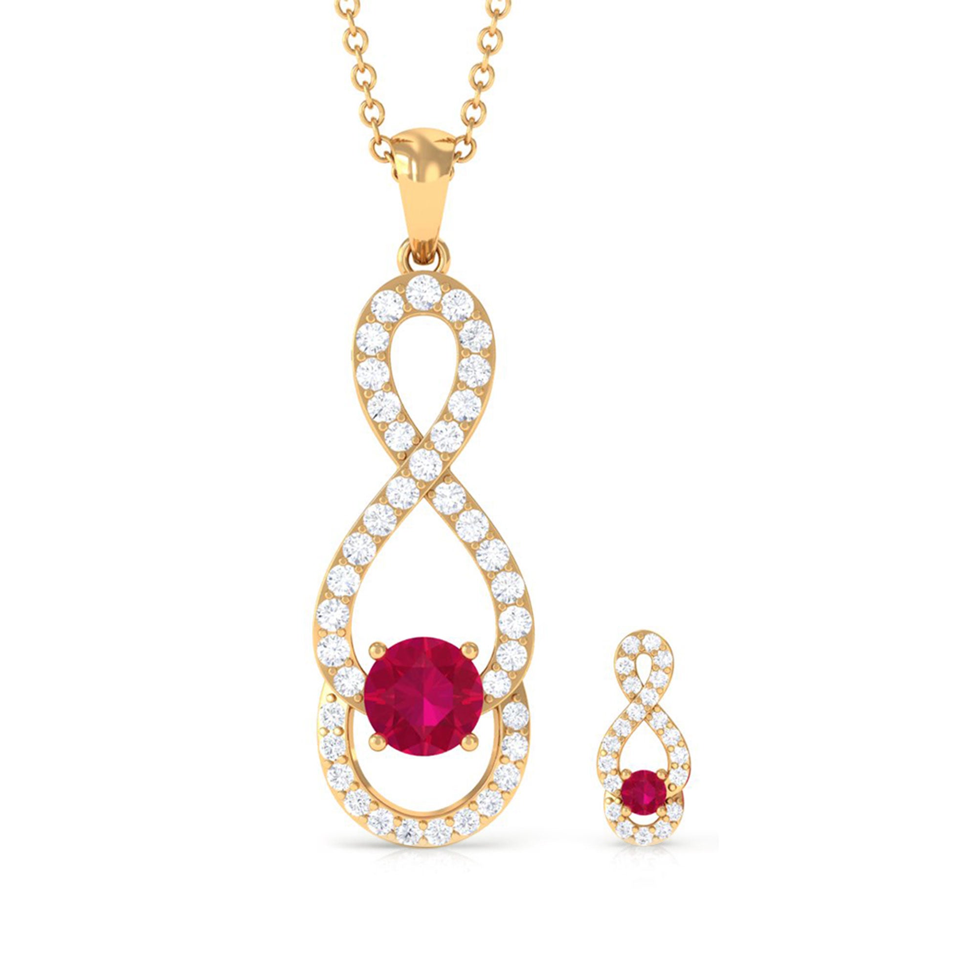 Round Ruby Infinity jewelry Set with Diamond Ruby - ( AAA ) - Quality - Rosec Jewels