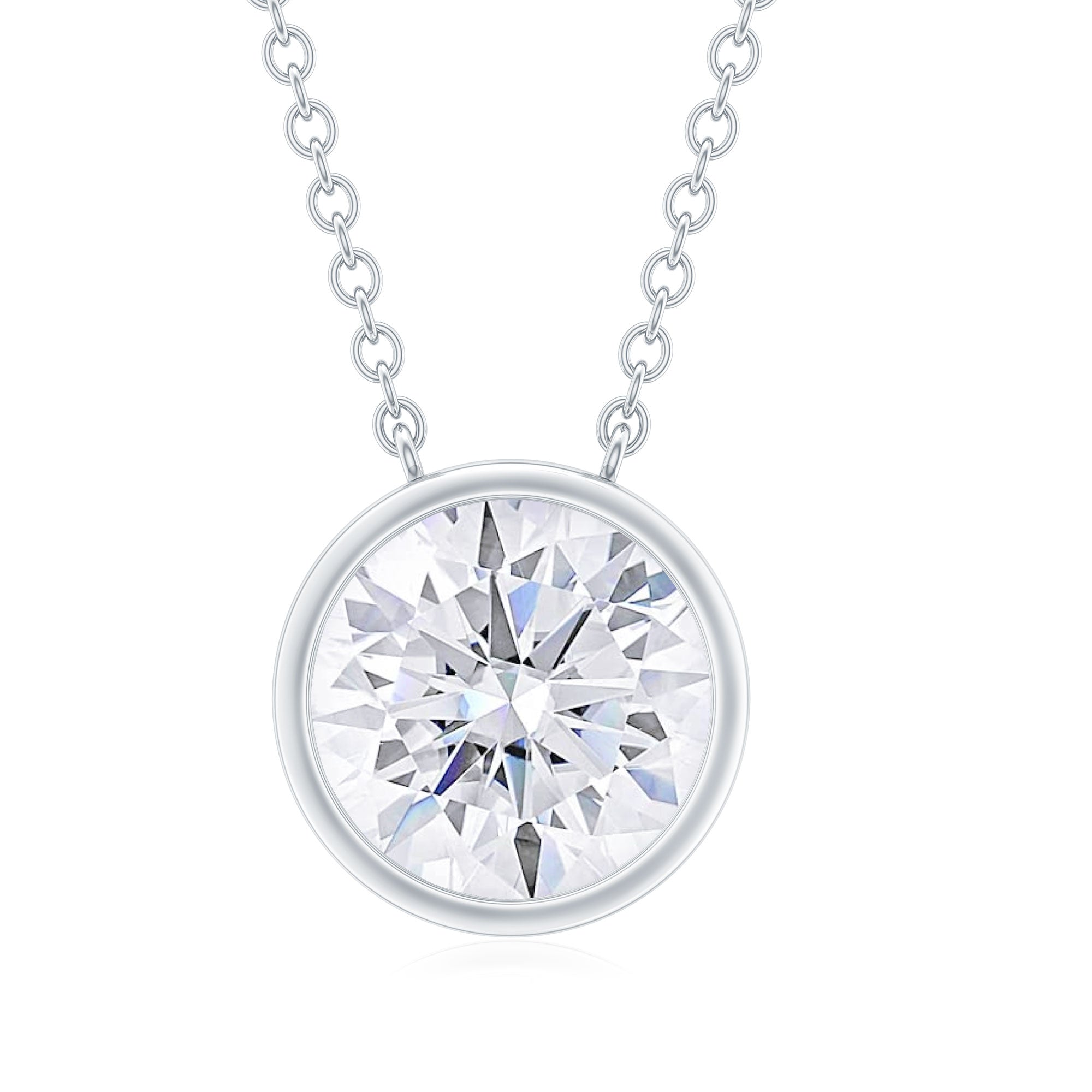 1 CT Round Cubic Zirconia Solitaire Necklace in Bezel Setting Zircon - ( AAAA ) - Quality - Rosec Jewels