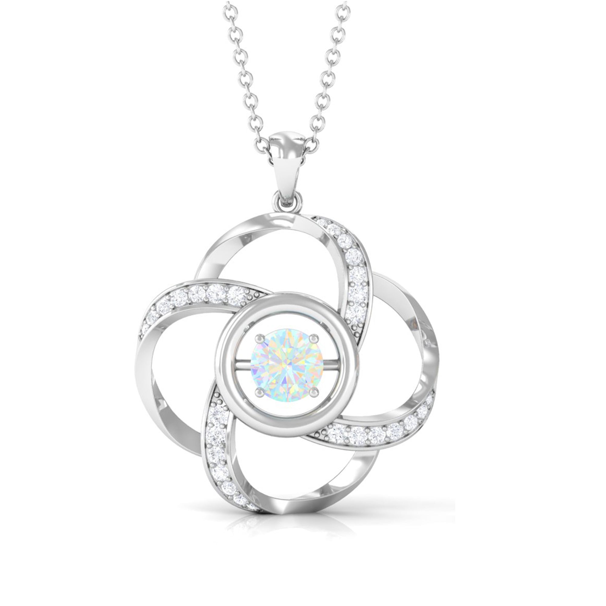 Natural Ethiopian Opal Floral Pendant Necklace with Diamond Ethiopian Opal - ( AAA ) - Quality - Rosec Jewels