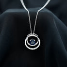 Certified Created Blue Sapphire and Moissanite Open Circle Pendant in Silver - Rosec Jewels