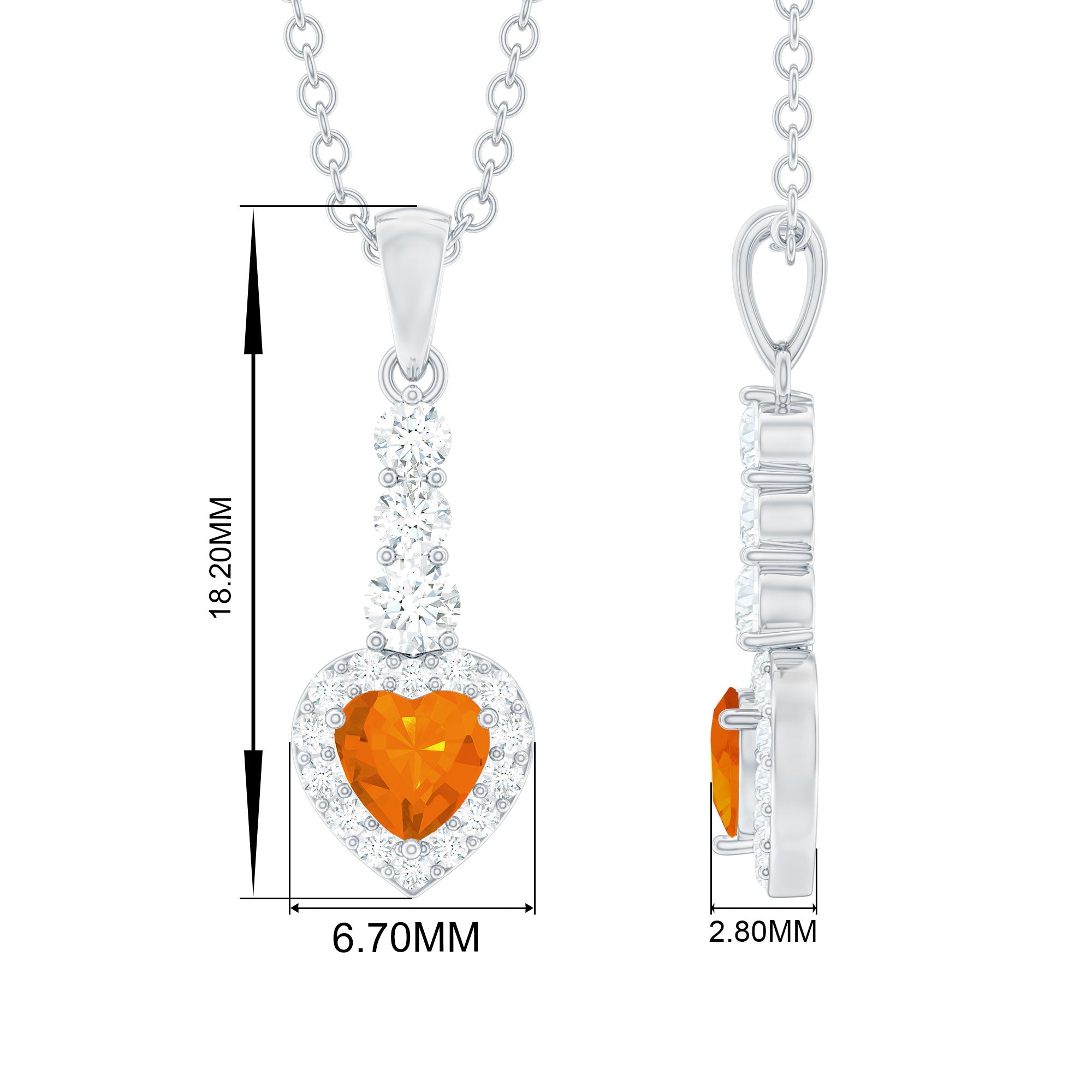 Heart Shape Fire Opal Drop Pendant with Diamond Fire Opal - ( AAA ) - Quality - Rosec Jewels