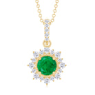 Round Emerald Halo Pendant with Diamond Accent Bail Emerald - ( AAA ) - Quality - Rosec Jewels