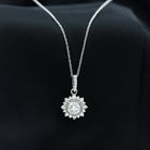 Round Moissanite Silver Halo Pendant with Beaded Detailing - Rosec Jewels