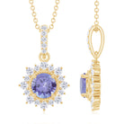 Round Tanzanite Halo Pendant with Diamond Accent Bail Tanzanite - ( AAA ) - Quality - Rosec Jewels