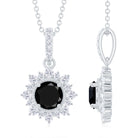 Round Black Onyx Halo Pendant with Diamond Accent Bail Black Onyx - ( AAA ) - Quality - Rosec Jewels