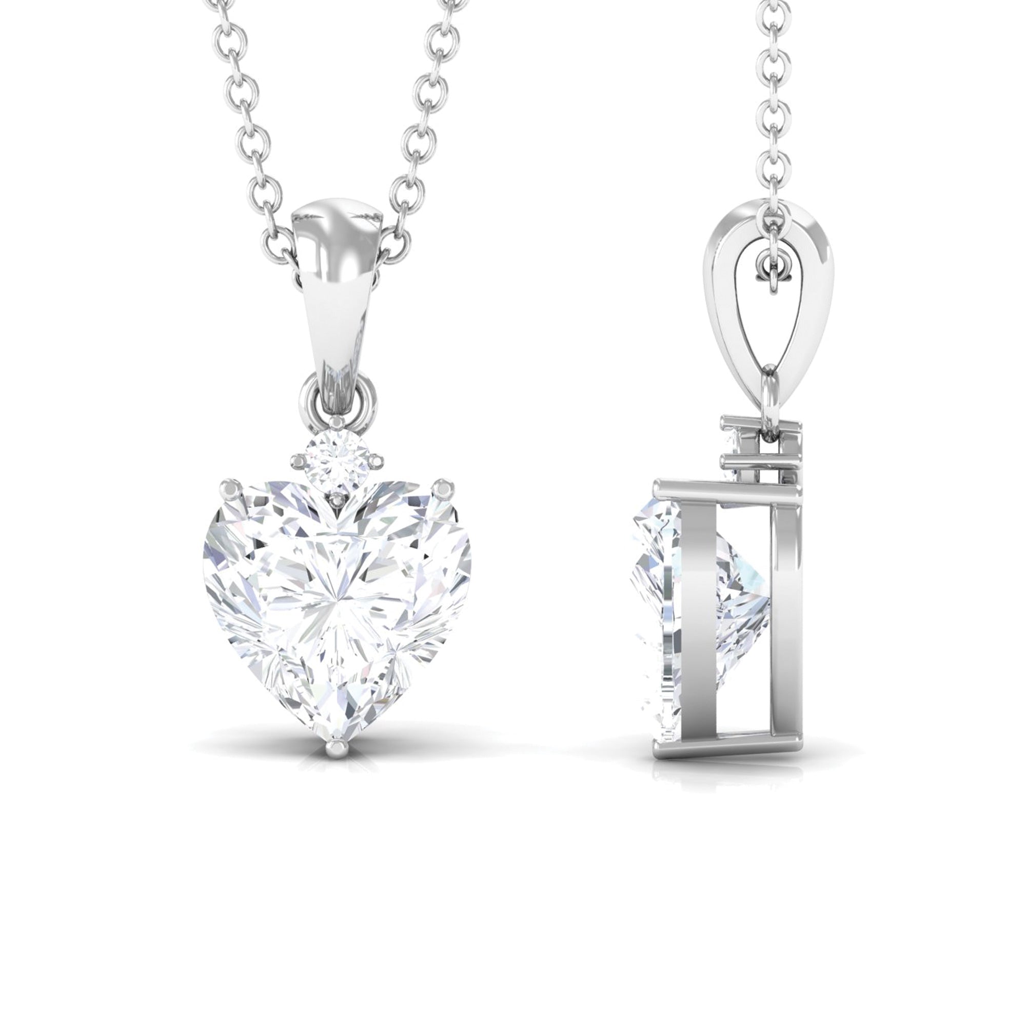 Certified Moissanite Solitaire Heart Pendant Necklace Moissanite - ( D-VS1 ) - Color and Clarity - Rosec Jewels