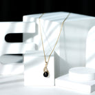 Pear Shaped Black Onyx and Diamond Leaf Pendant Necklace Black Onyx - ( AAA ) - Quality - Rosec Jewels