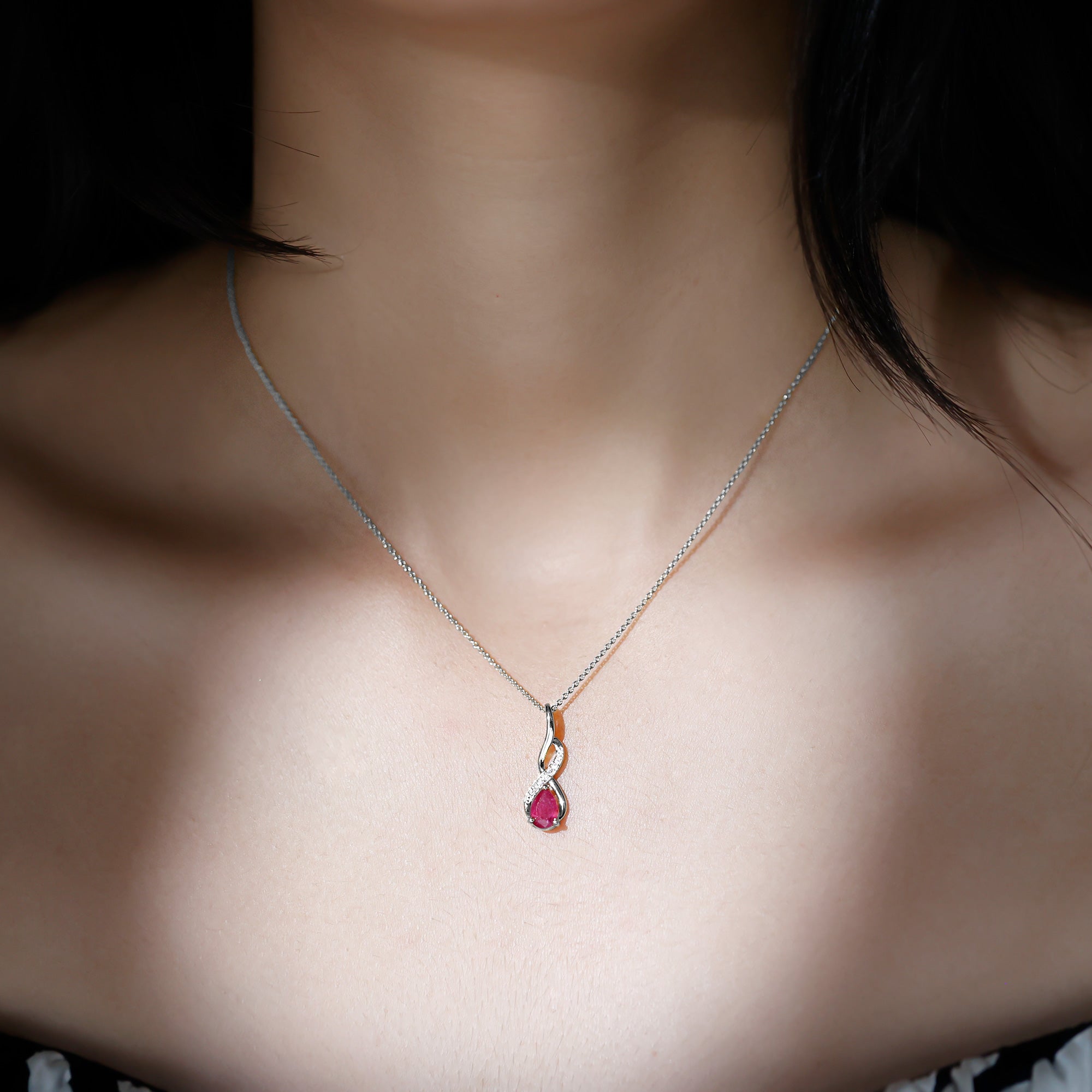 3/4 CT Created Ruby Teardrop Silver Infinity Pendant with Moissanite - Rosec Jewels