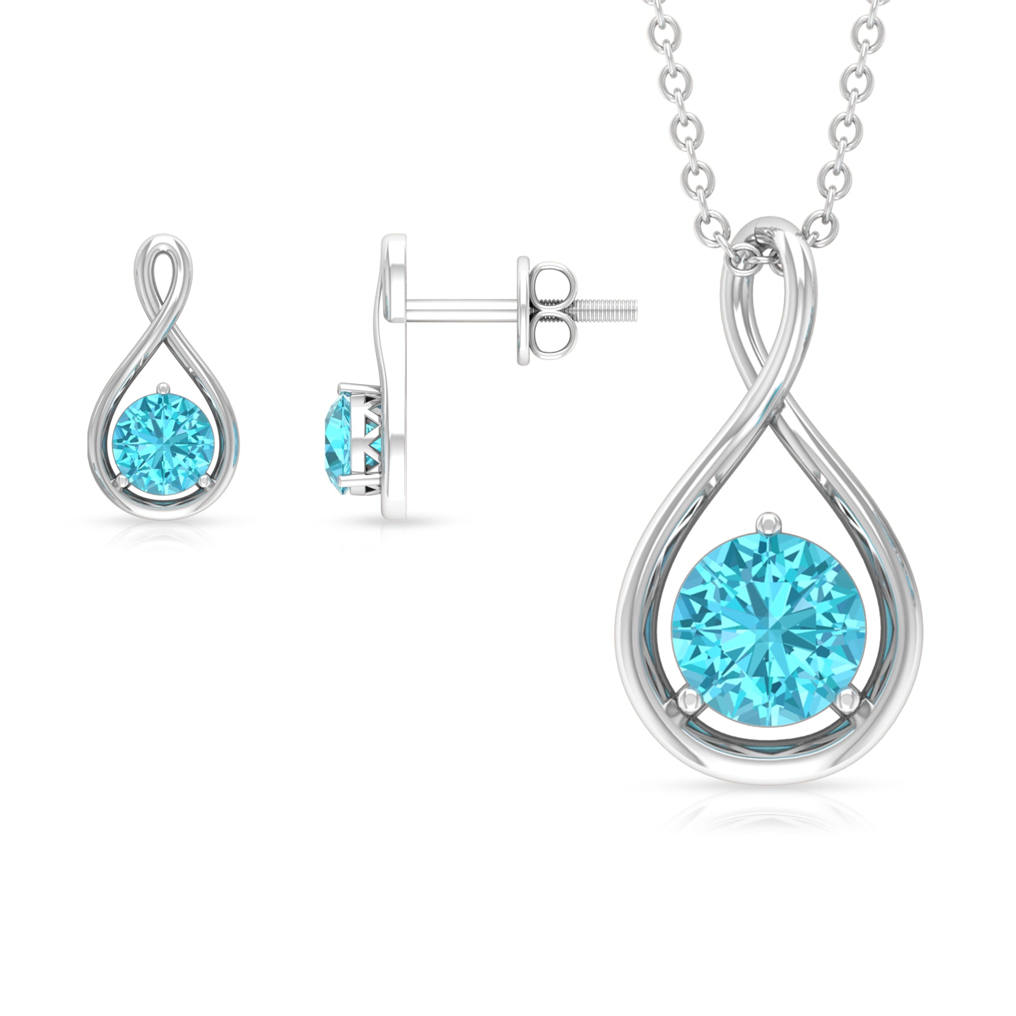 Swiss Blue Topaz Solitaire Pendant and Earring Set with Infinity Design Swiss Blue Topaz - ( AAA ) - Quality - Rosec Jewels