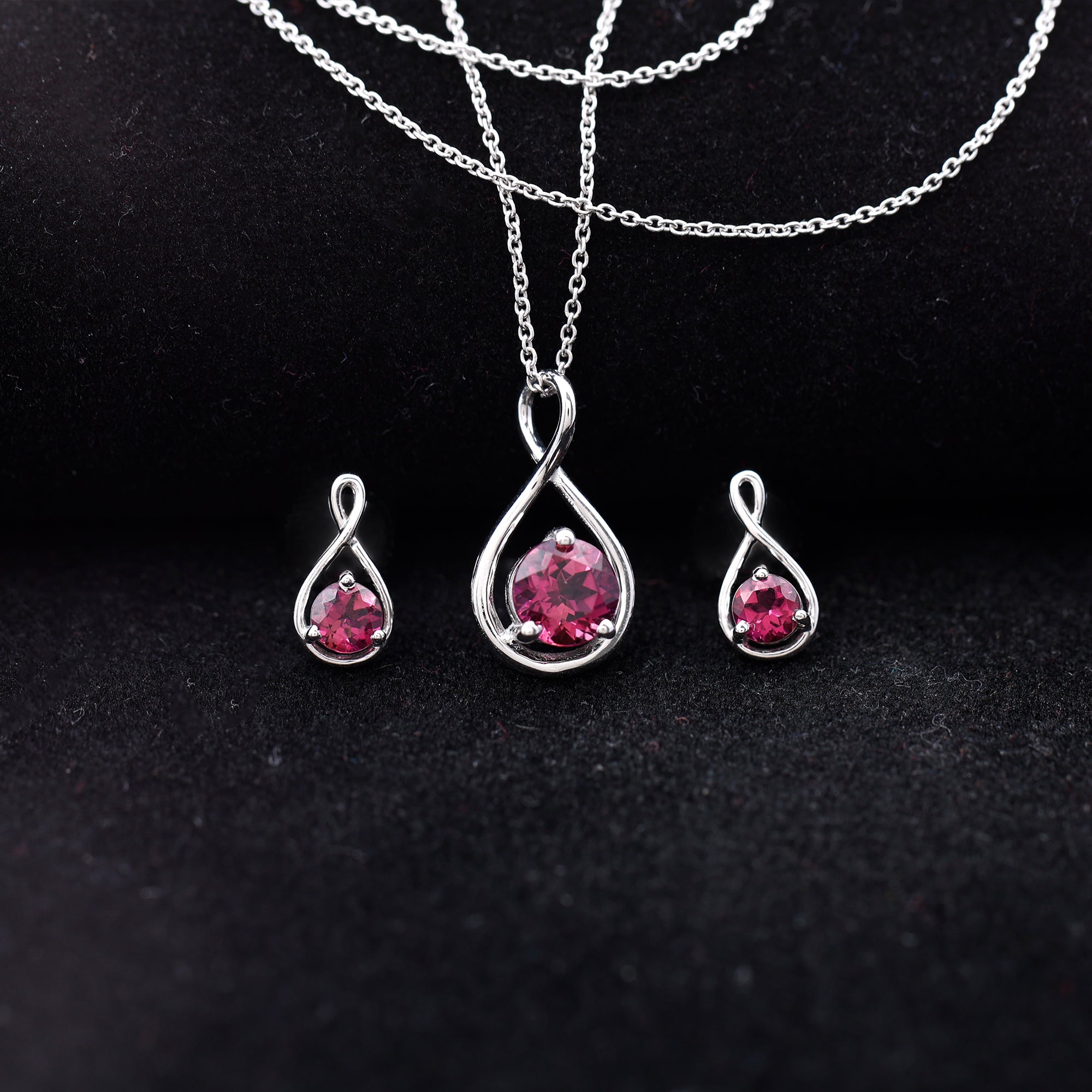 1.25 CT Solitaire Pink Tourmaline Infinity Pendant and Earring Set Pink Tourmaline - ( AAA ) - Quality - Rosec Jewels