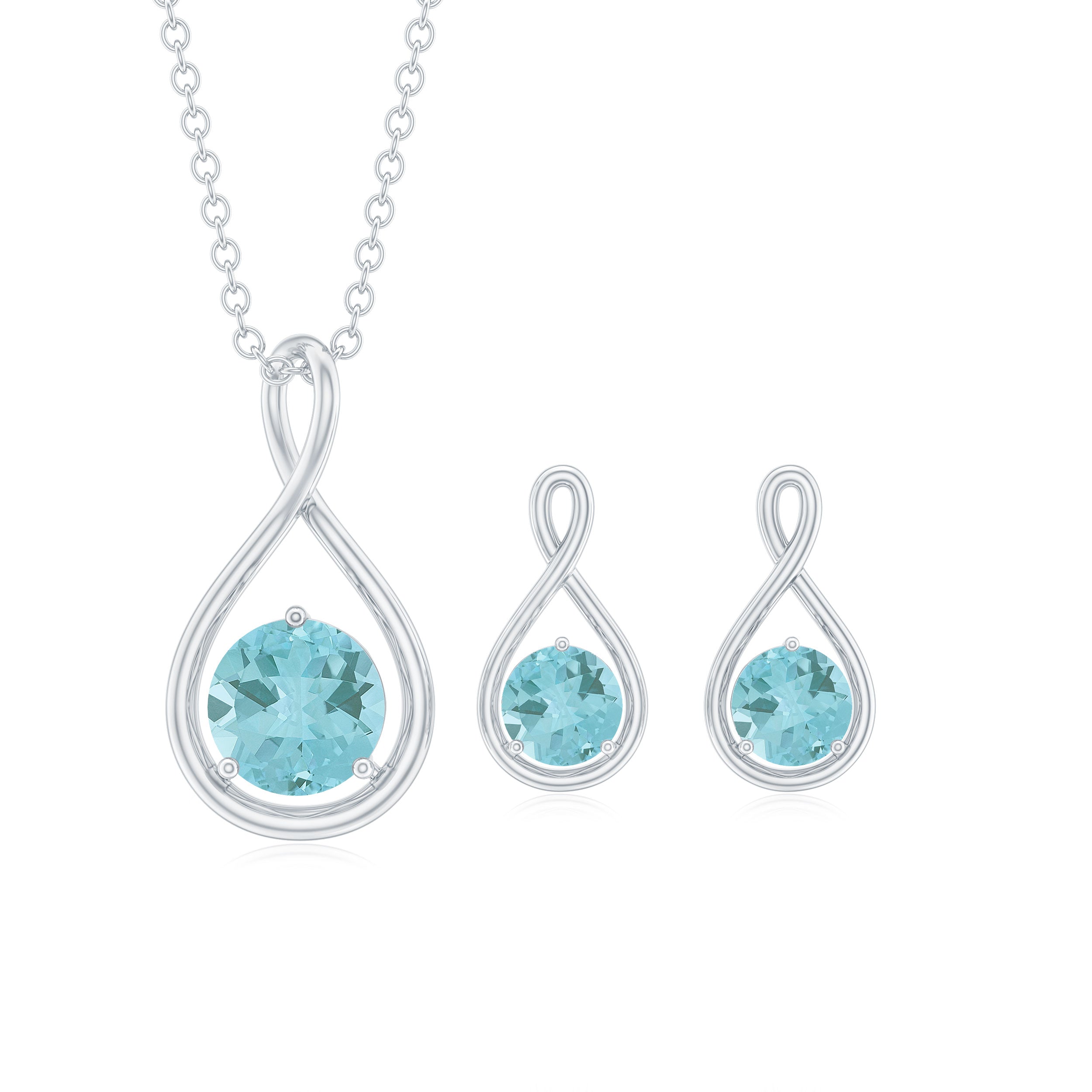 Sky Blue Topaz Solitaire and Gold Infinity Earrings and Necklace Set Sky Blue Topaz - ( AAA ) - Quality - Rosec Jewels