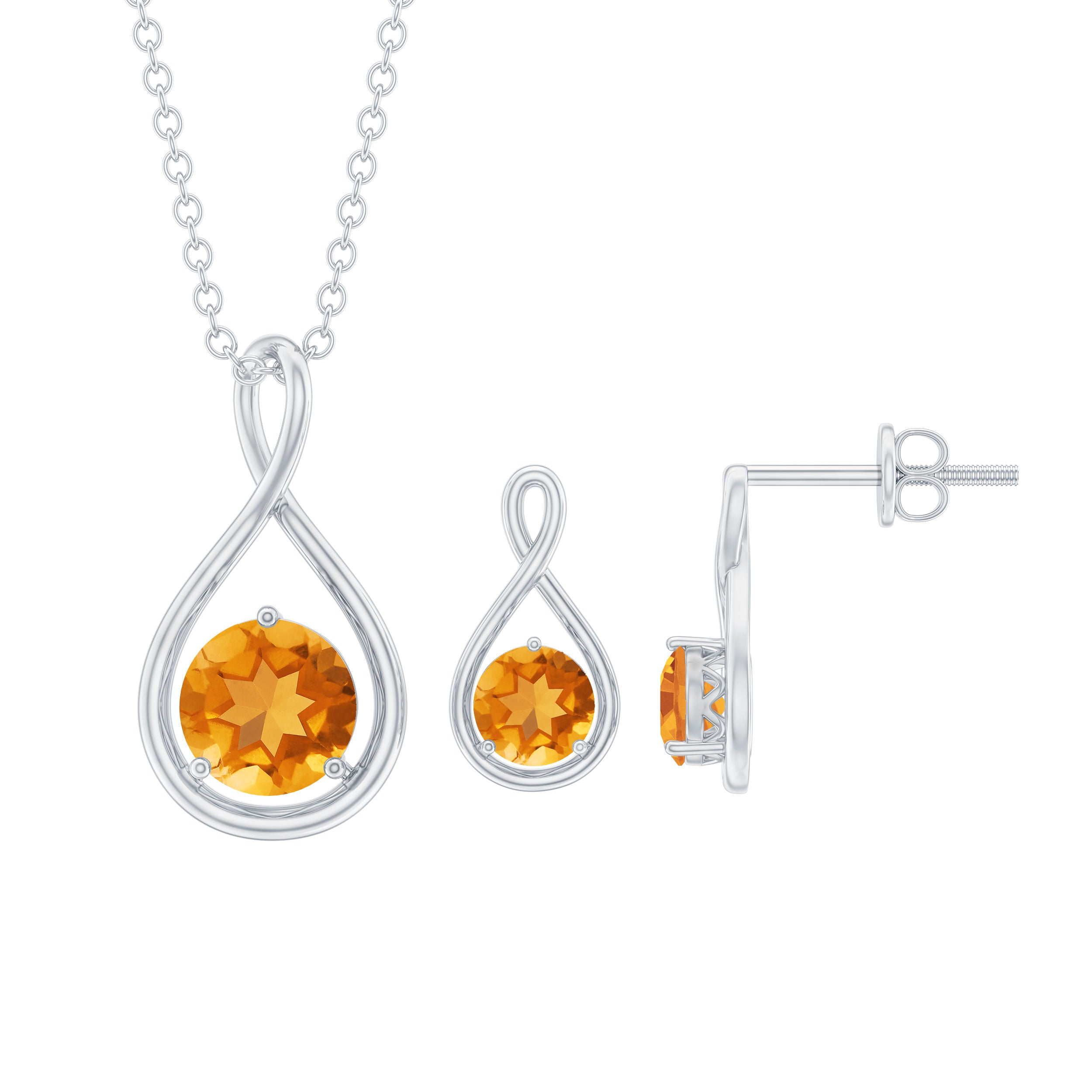 Citrine Solitaire Pendant and Earring Set with Infinity Design Citrine - ( AAA ) - Quality - Rosec Jewels