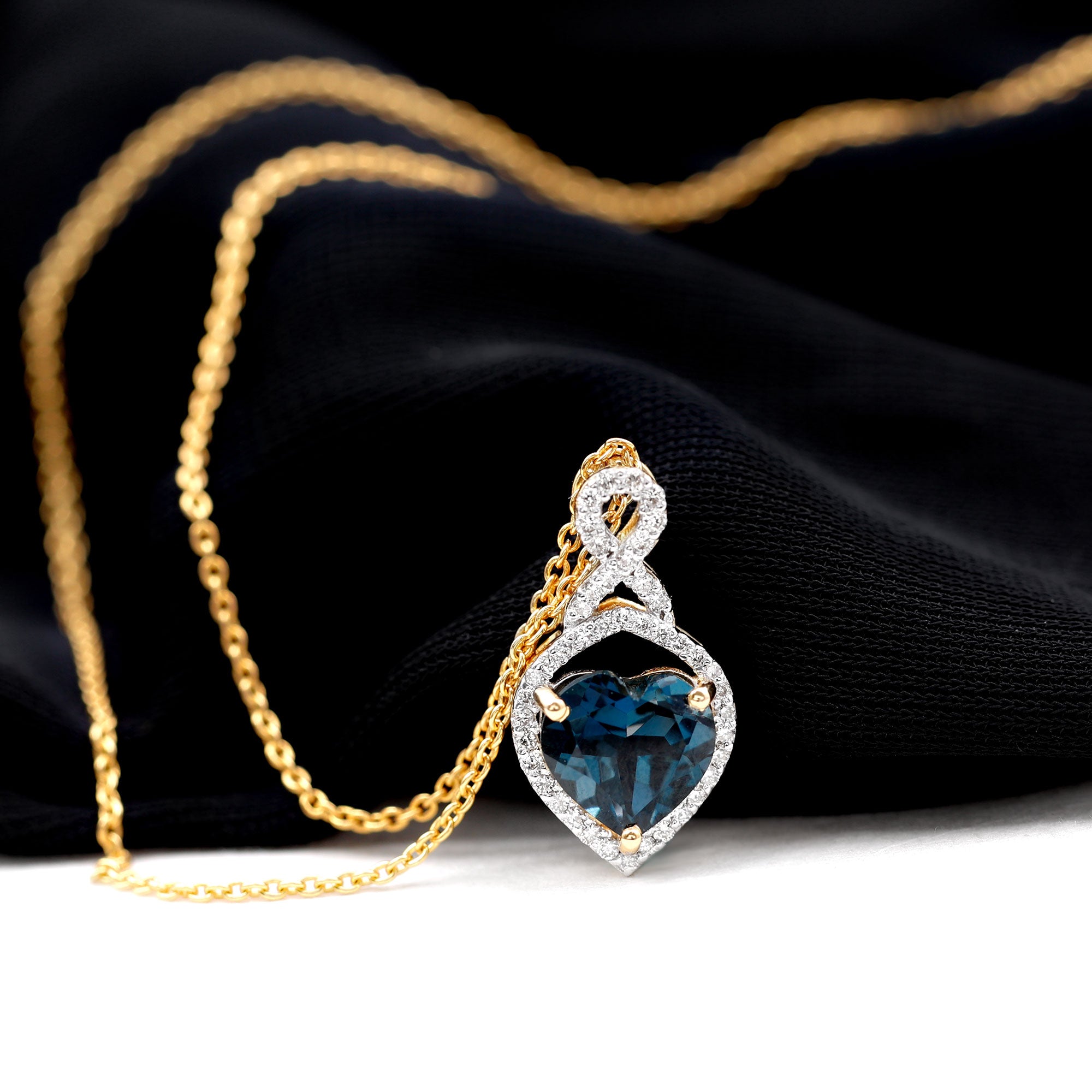 8 MM Heart Shape London Blue Topaz Infinity Pendant with Diamond London Blue Topaz - ( AAA ) - Quality - Rosec Jewels