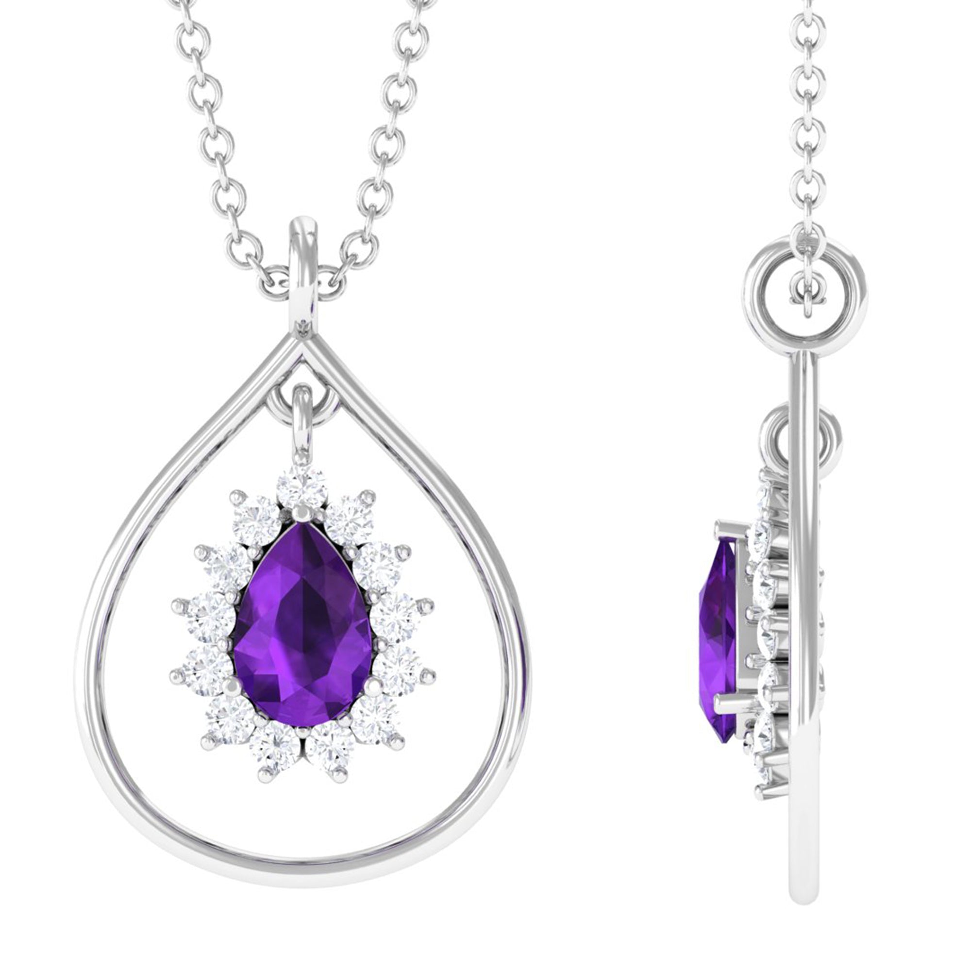 Real Amethyst Moissanite Teardrop Pendant Necklace - Rosec Jewels