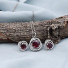 Minimal Rhodolite and Moissanite Swirl Jewelry Set Rhodolite - ( AAA ) - Quality - Rosec Jewels