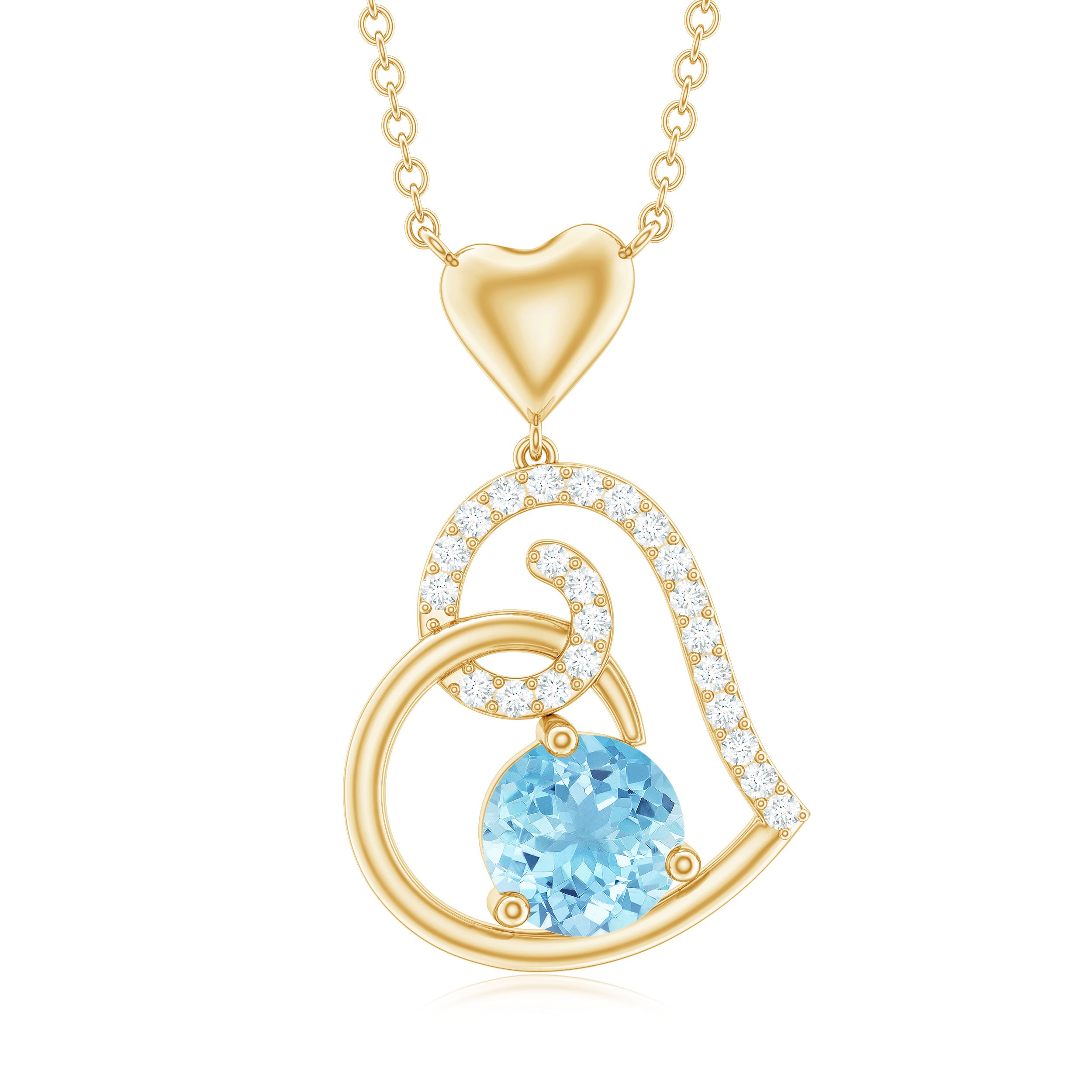 1.25 CT Aquamarine and Diamond Heart Drop Pendant Aquamarine - ( AAA ) - Quality - Rosec Jewels