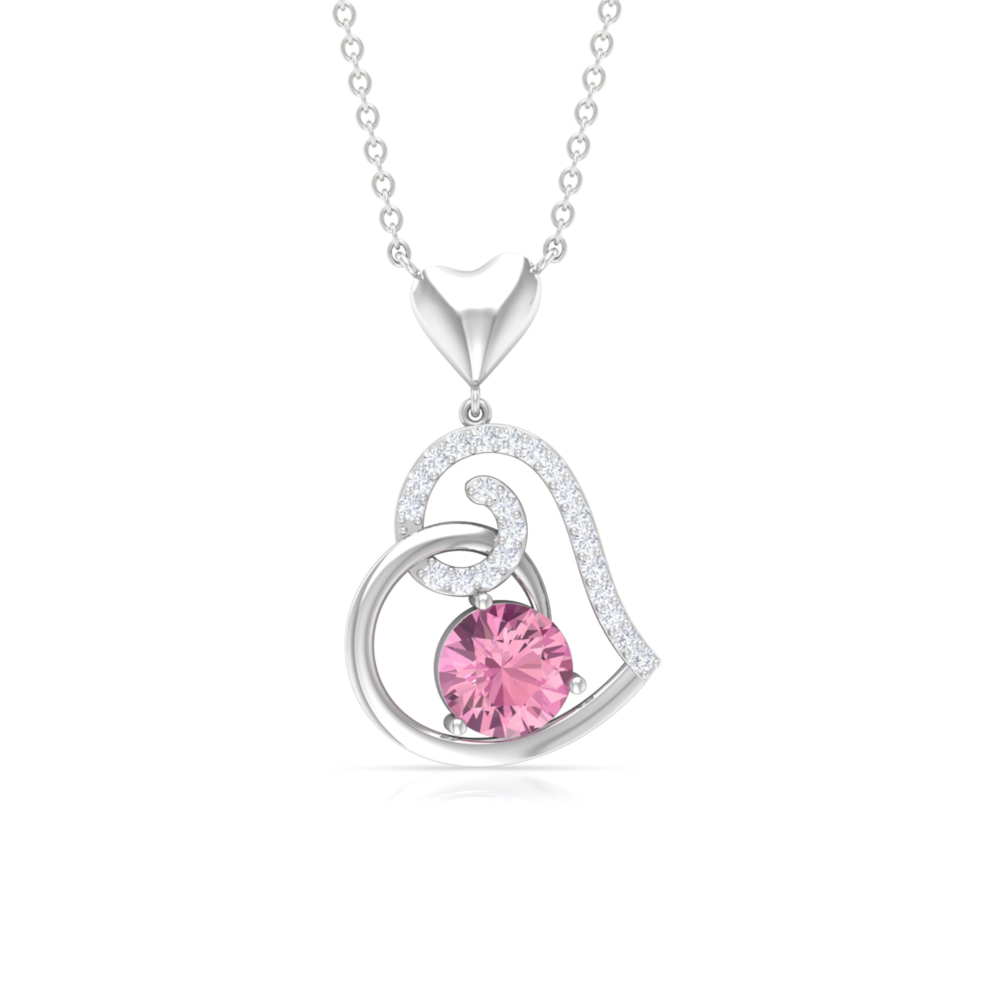 1 CT Certified Pink Tourmaline and Diamond Heart Drop Pendant Pink Tourmaline - ( AAA ) - Quality - Rosec Jewels