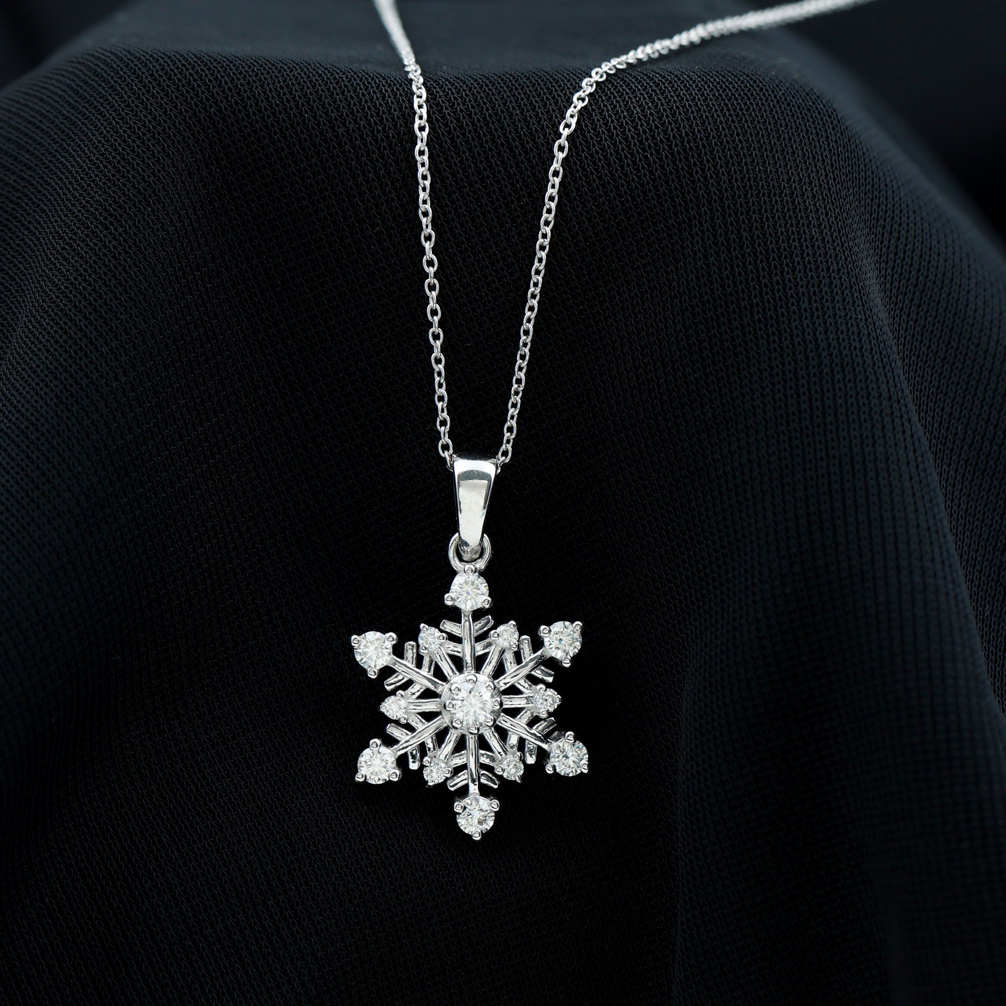 Classic Certified Moissanite Snowflake Pendant in Silver - Rosec Jewels