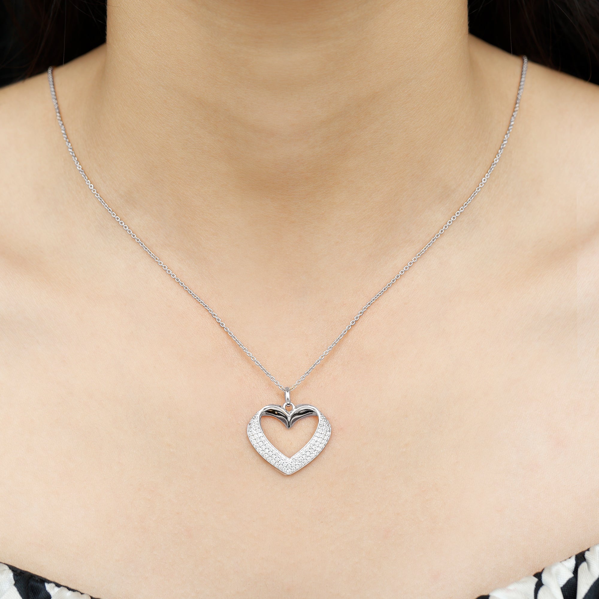 Moissanite Open Heart Bridal Pendant Necklace in Silver - Rosec Jewels