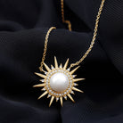 7.75 CT Freshwater Pearl and Diamond Sunburst Pendant Necklace Freshwater Pearl - ( AAA ) - Quality - Rosec Jewels