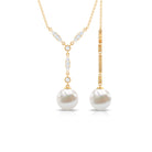 Lariat Style Diamond and Freshwater Pearl Drop Y Necklace Freshwater Pearl - ( AAA ) - Quality - Rosec Jewels