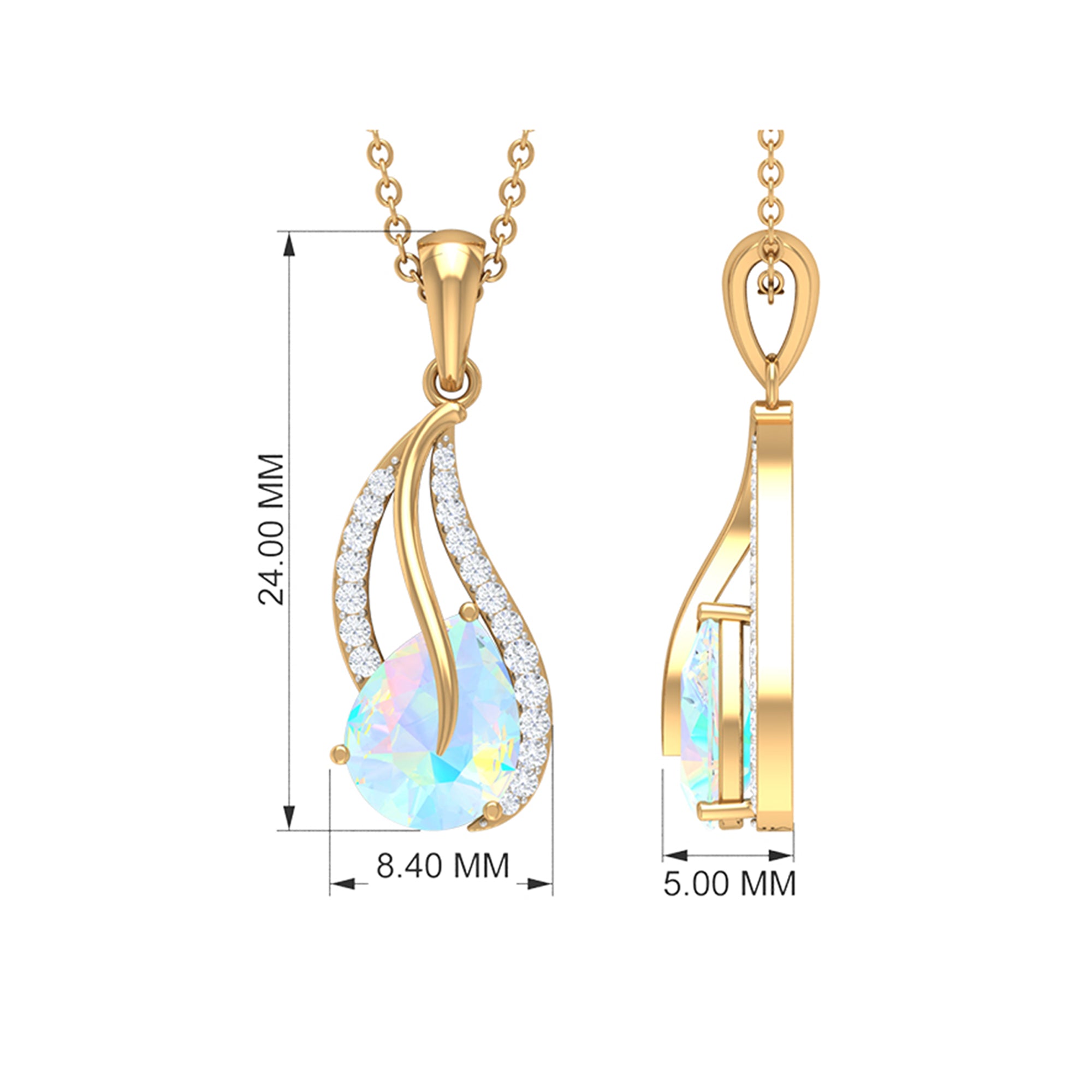 Pear Shaped Ethiopian Opal and Diamond Leaf Pendant Necklace Ethiopian Opal - ( AAA ) - Quality - Rosec Jewels