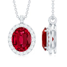 Oval Created Ruby Cocktail Halo Pendant with Diamond Accent Bail Lab Created Ruby - ( AAAA ) - Quality - Rosec Jewels