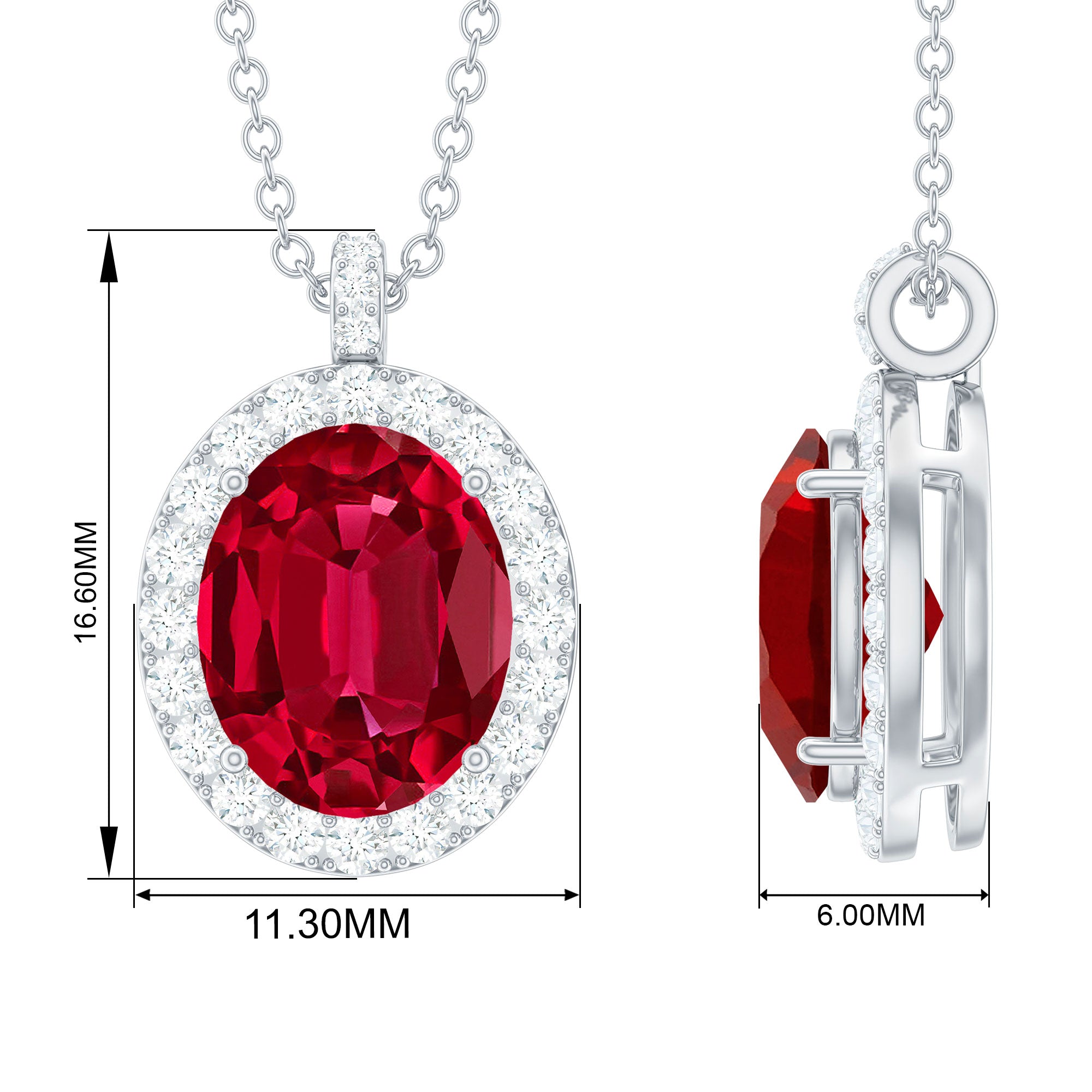 Oval Created Ruby Cocktail Halo Pendant with Diamond Accent Bail Lab Created Ruby - ( AAAA ) - Quality - Rosec Jewels