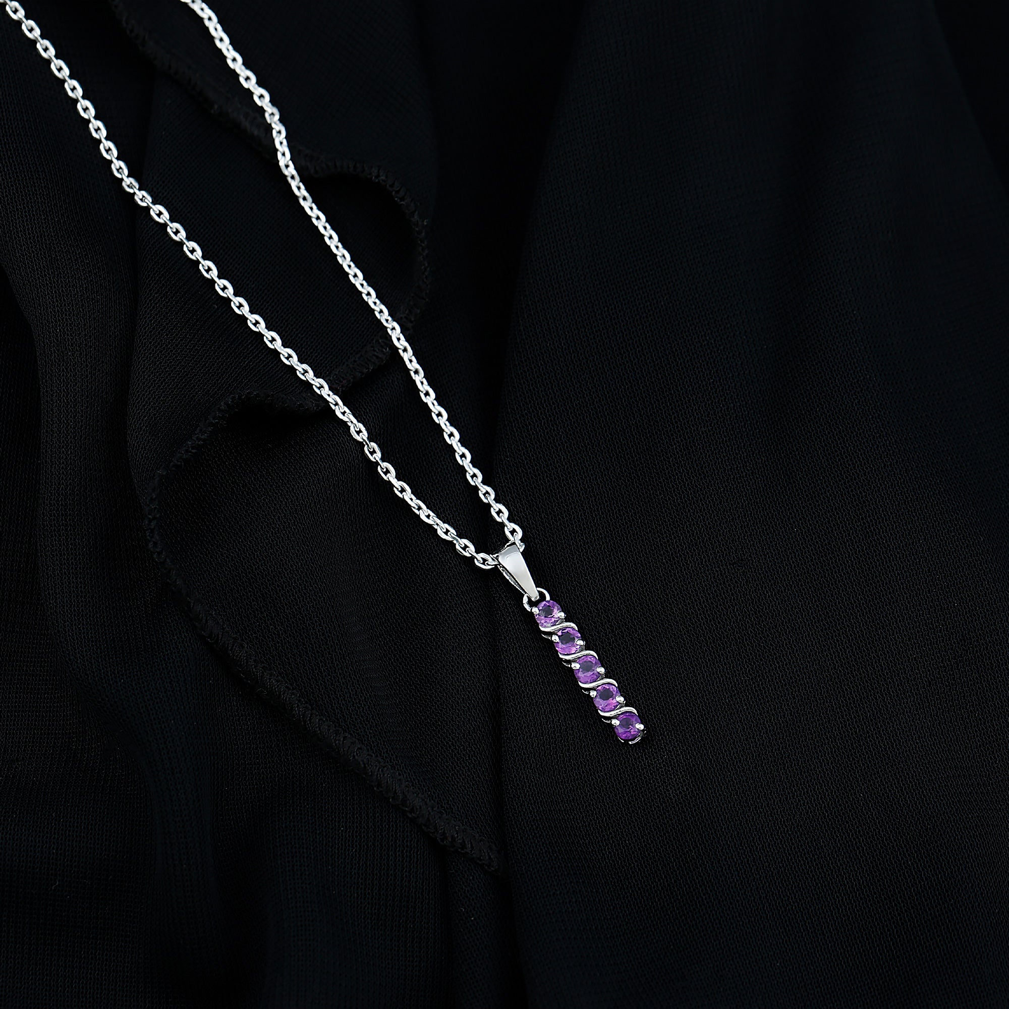 Natural Amethyst Bar Pendant Necklace Amethyst - ( AAA ) - Quality 92.5 Sterling Silver - Rosec Jewels