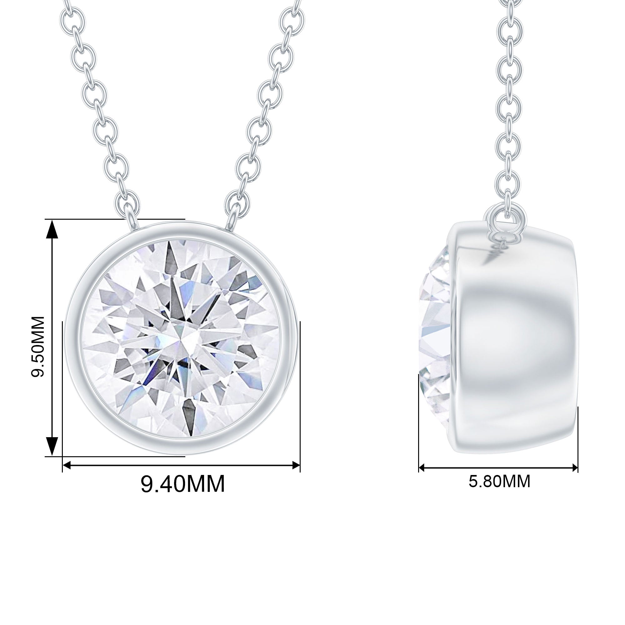 2 CT Certified Moissanite Solitaire Necklace in Bezel Setting Moissanite - ( D-VS1 ) - Color and Clarity - Rosec Jewels