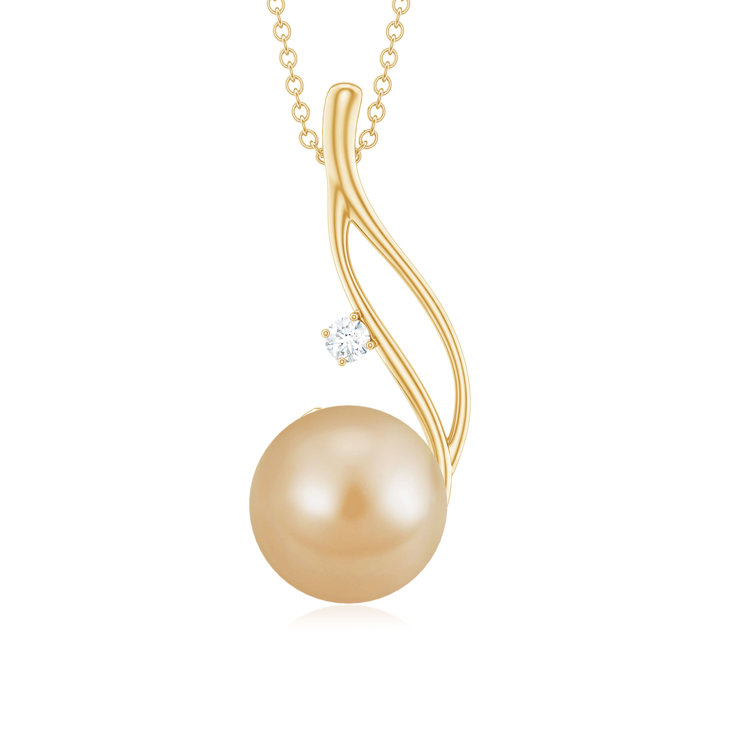 Round South Sea Pearl Leaf Pendant with Moissanite South Sea Pearl - ( AAA ) - Quality - Rosec Jewels