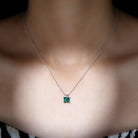 1.2 CT Princess Cut Created Emerald Solitaire Silver Pendant for Women - Rosec Jewels