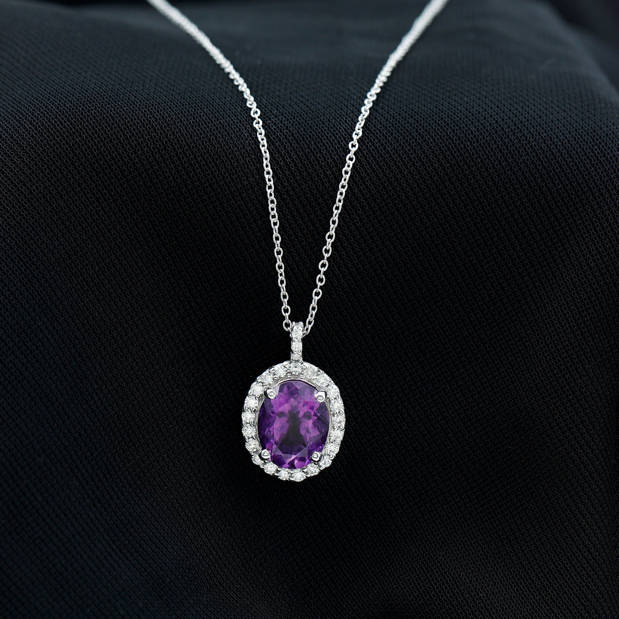 3 CT Certified Amethyst Silver Pendant with Moissanite Halo - Rosec Jewels